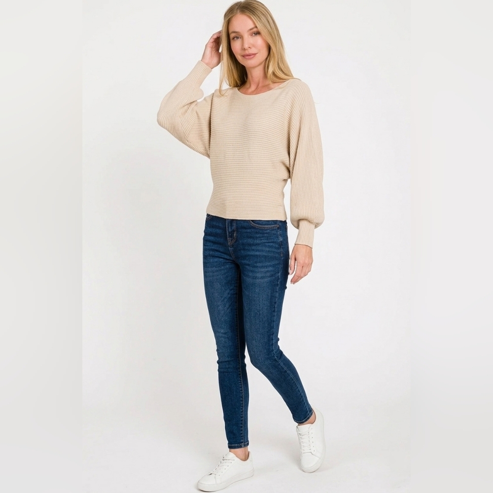 Zenana Boat Neck Balloon Sleeve Sweater - Picture 3 of 5